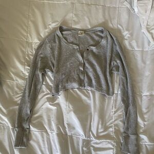 Gray offline aerie waffle knit cropped cardigan with thumb holes size xxl